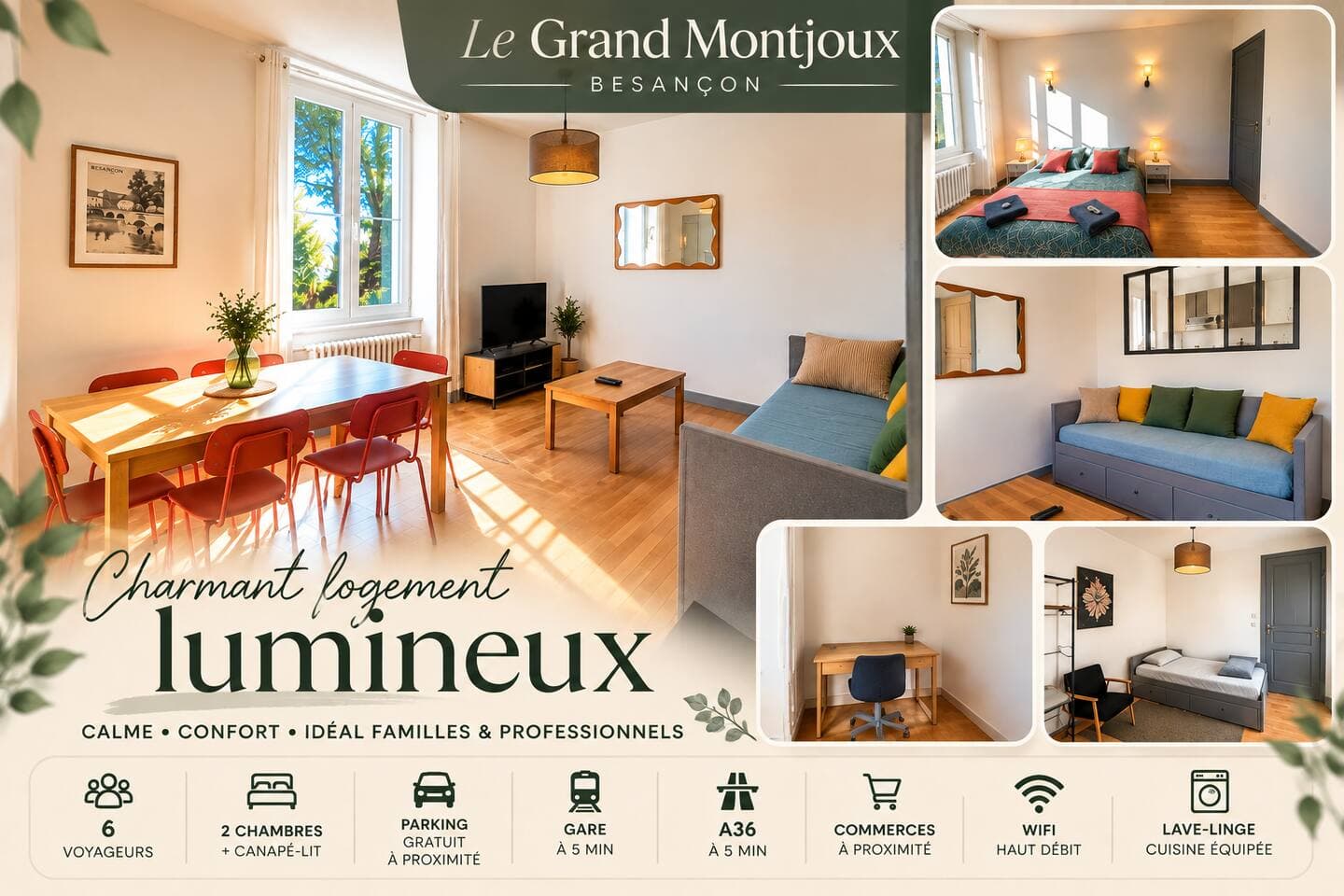 Grand Montjoux, 6pers, Parking/Gare/A36,local vélo